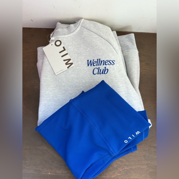 NWT • WILO the label Ribbed Blue Leggings & Gray Wellness Sweatshirt Set • M - Picture 2 of 11